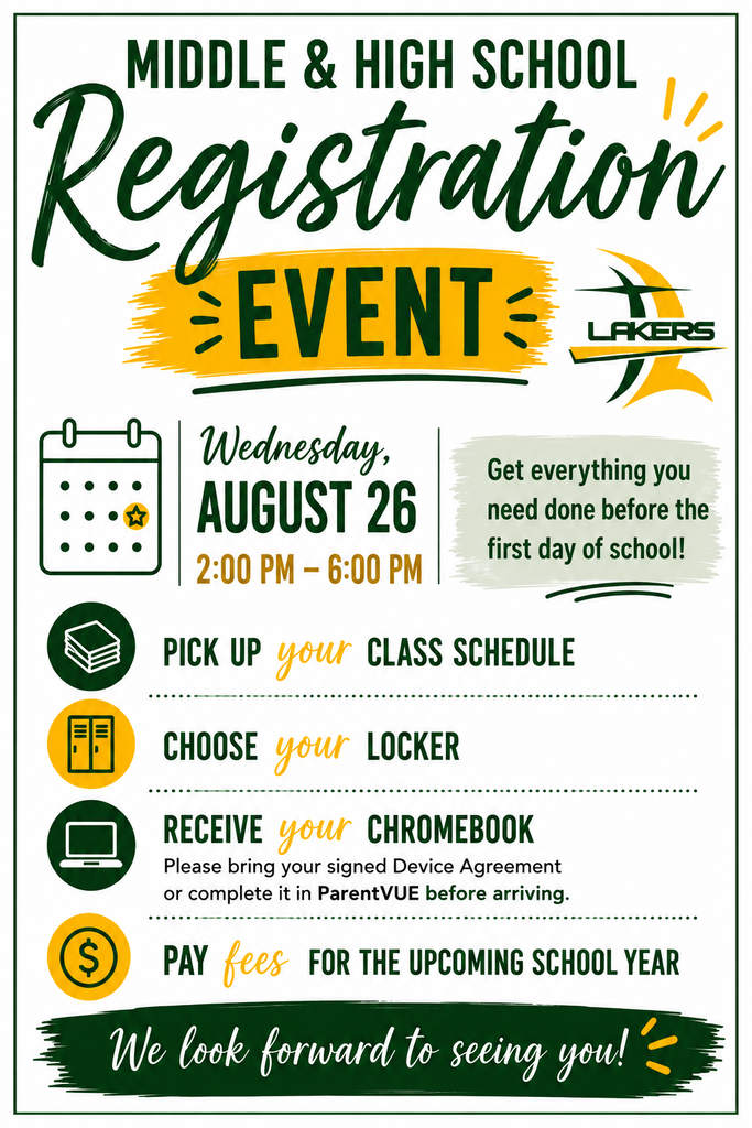 MS/HS Registration. Wednesday, August 26th. 2pm-6pm. We can't wait to see you!