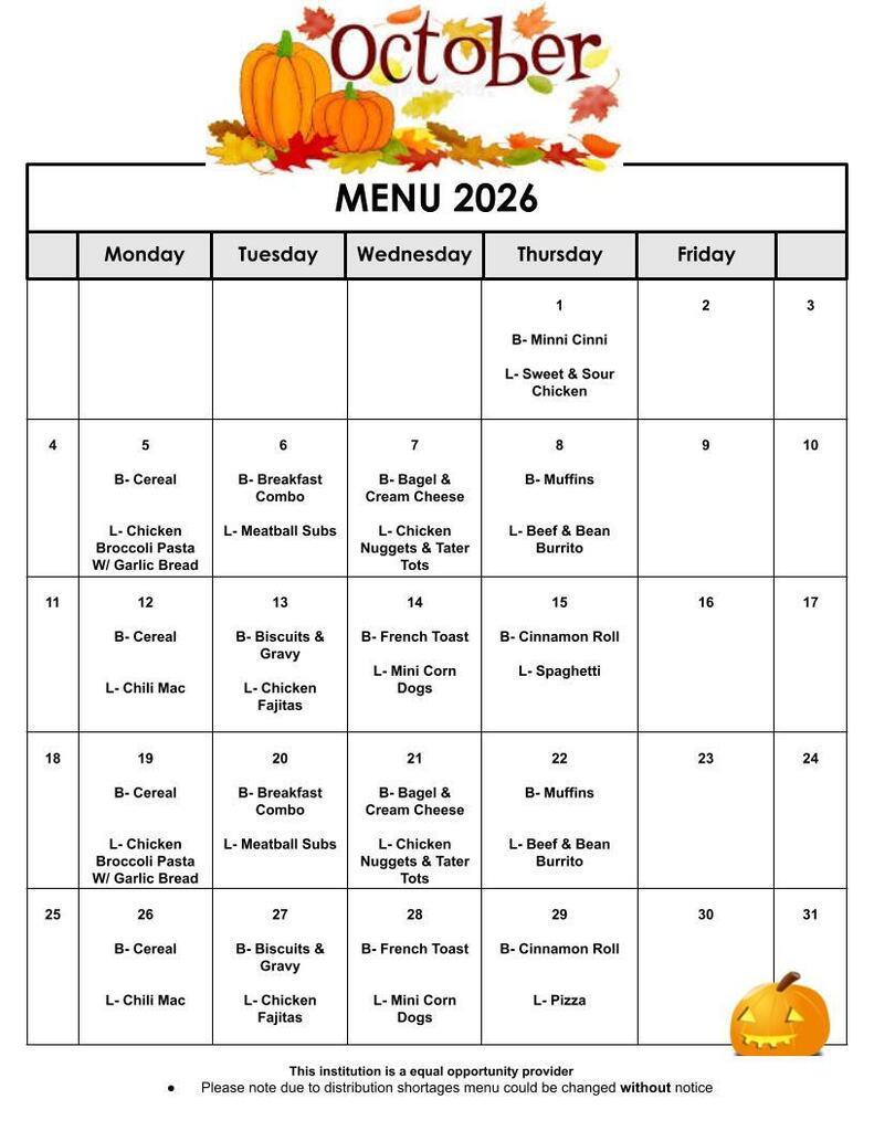 October Menu