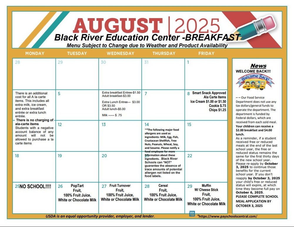 August Menus