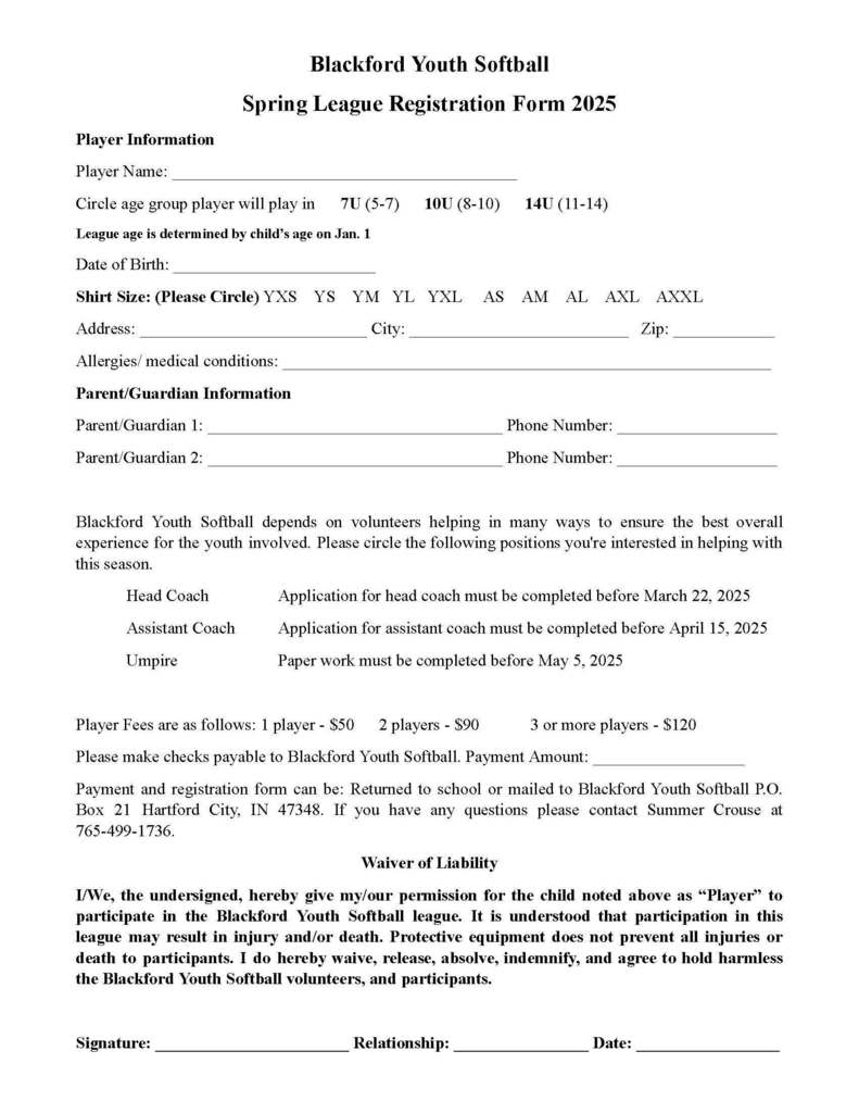 Softball Spring League Registration