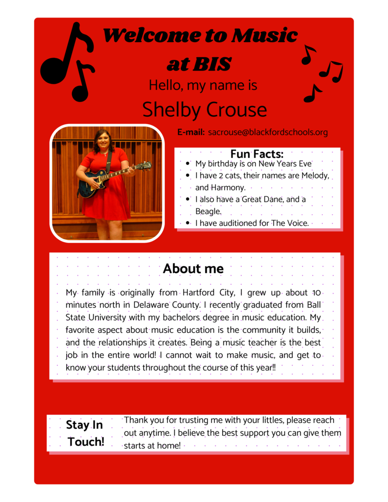 Ms. Shelby Crouse - Elementary Music Teacher at Blackford Intermediate School