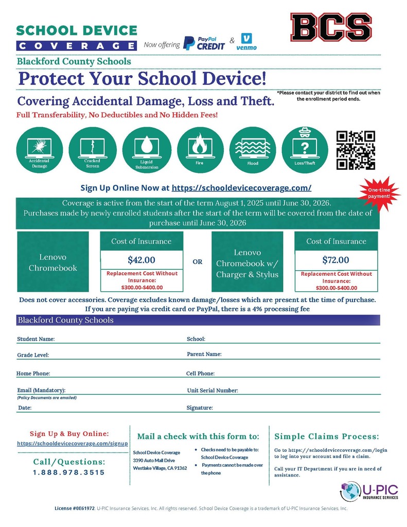 Device protection insurance coverage is available to BCS families