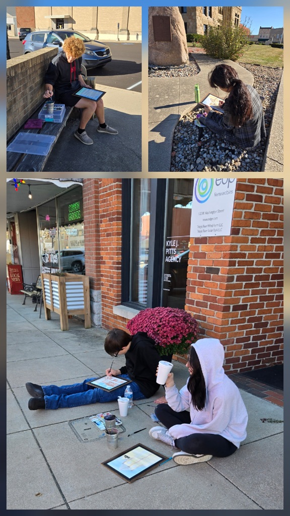 BJSHS Art students paint outdoors on the HC square