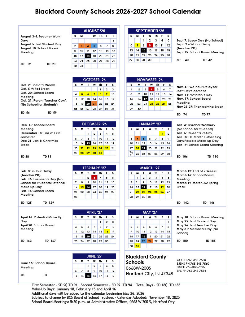 2026-2027 BCS Calendar