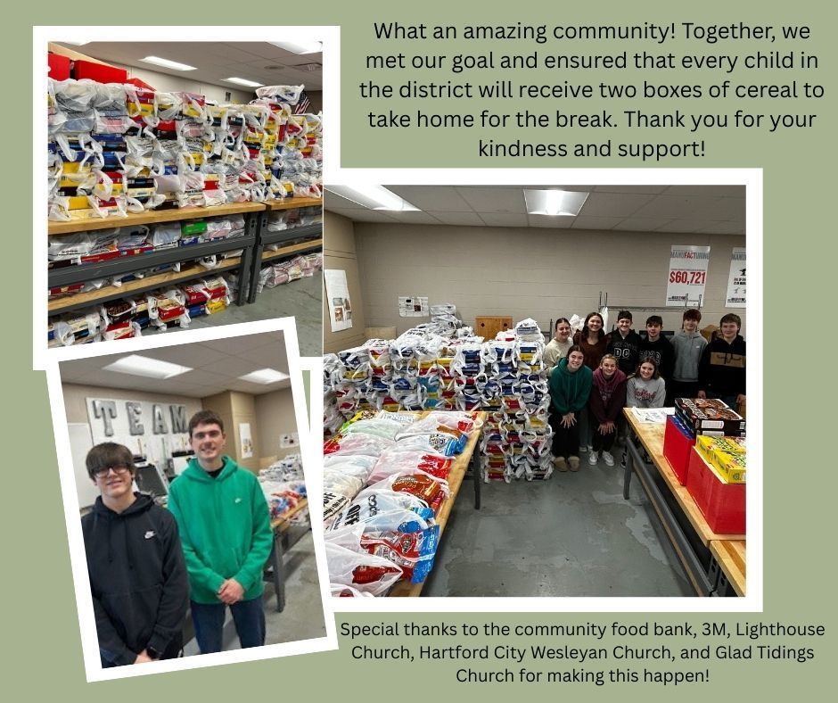 BCS students help distribute donated boxes of cereal to all BCS students