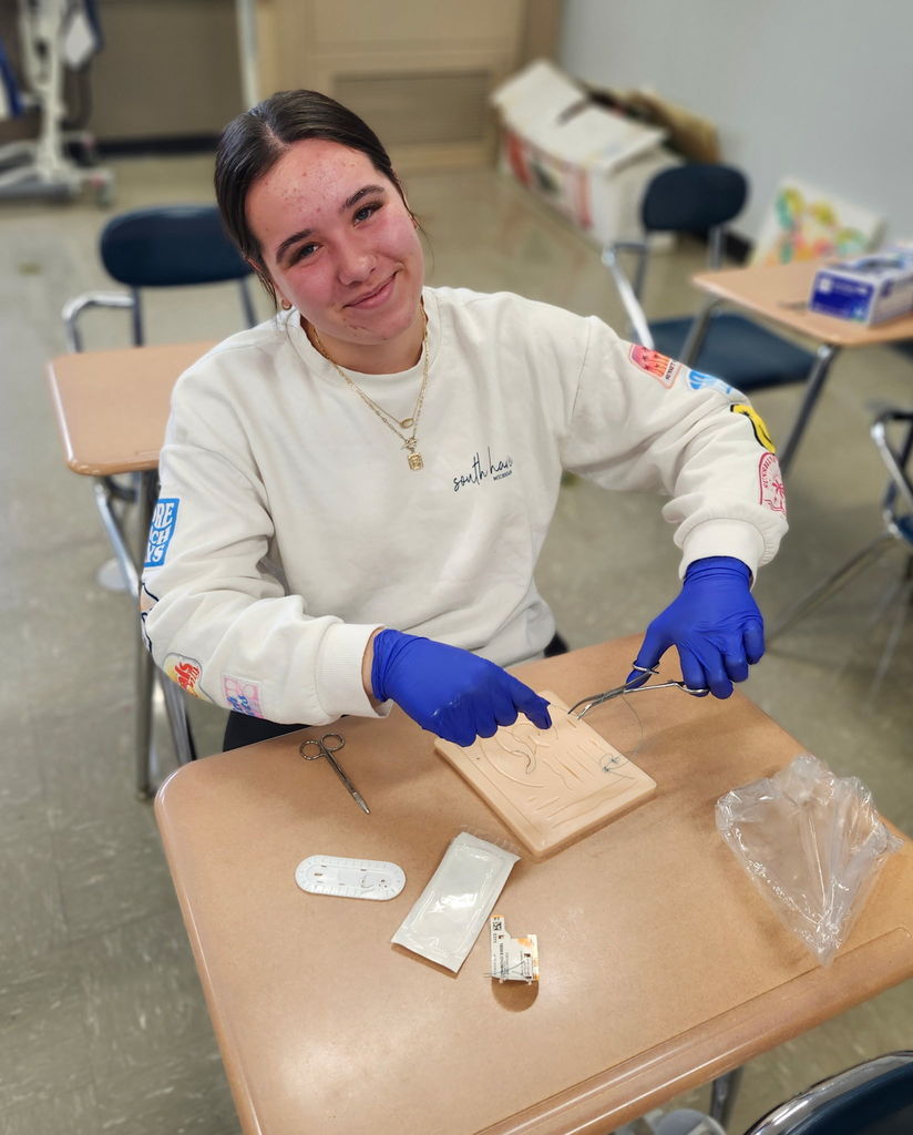 Students in the Principles of Healthcare class learn about doing dental impressions, sutures, and how to use a smart scale, as well as working on a project to help the animals at the Blackford County Animal Shelter.