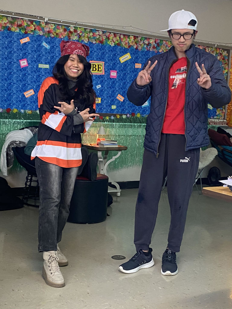 Rapper vs. Napper Spirit Day at BJSHS - Students Jan Mae Batilo and Raymond Chen