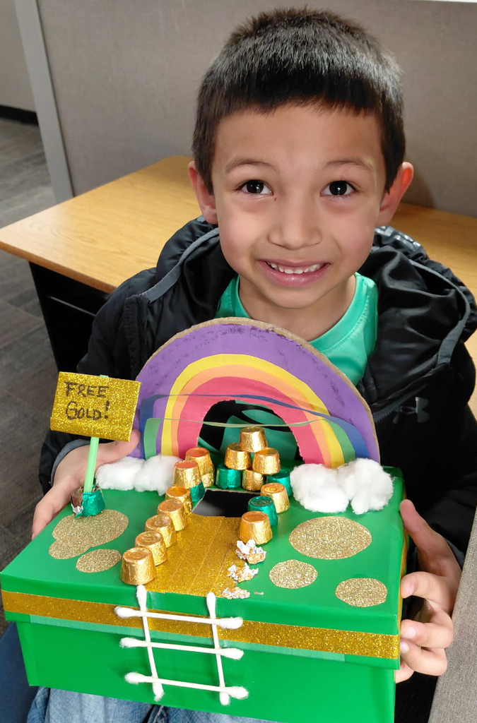 BPS Kindergarten students share the leprechaun traps they made.