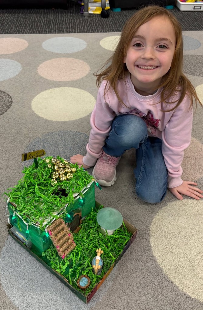 BPS Kindergarten students share the leprechaun traps they made.