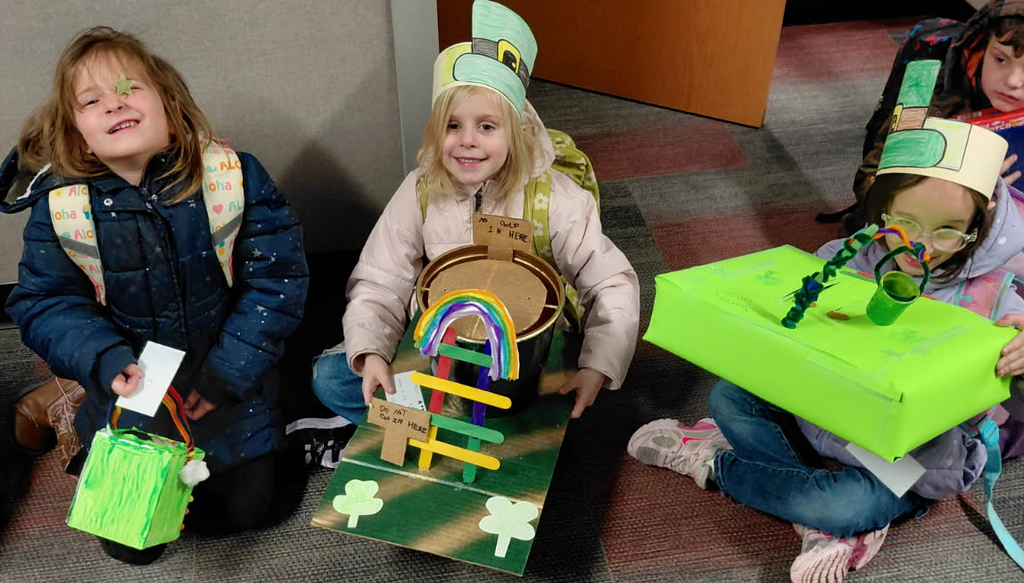 BPS Kindergarten students share the leprechaun traps they made.