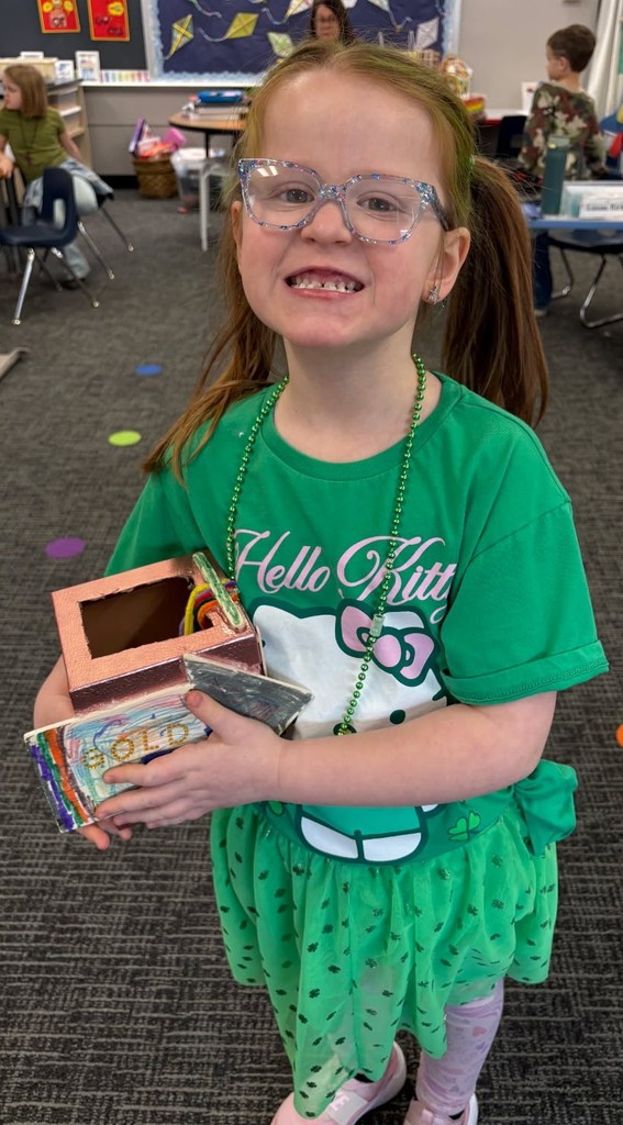 BPS Kindergarten students share the leprechaun traps they made.