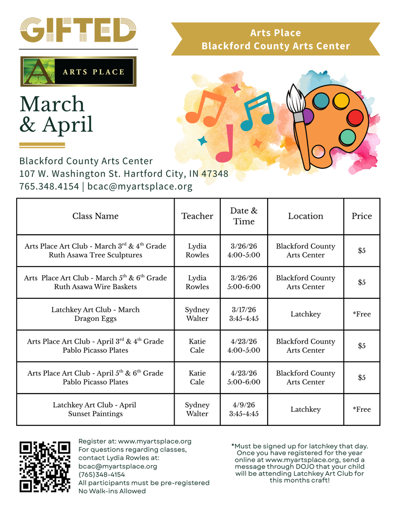 Arts Place events for March and April