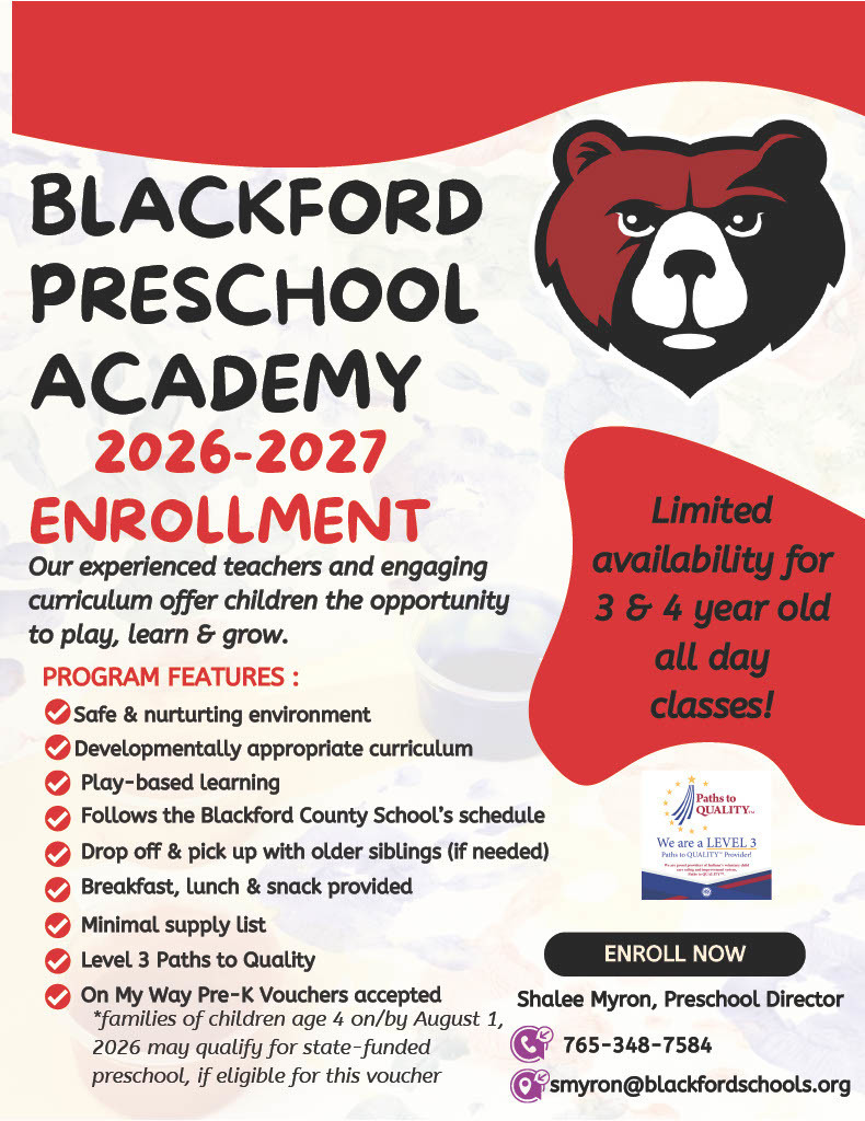 Preschool Enrollment Reminder - We have openings - Call 765.348.7584