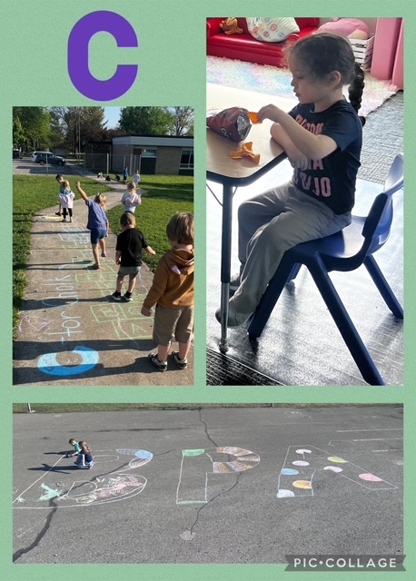 BPS Preschool students celebrate letter C in the ABC Countdown to Summer with chalk and chips!