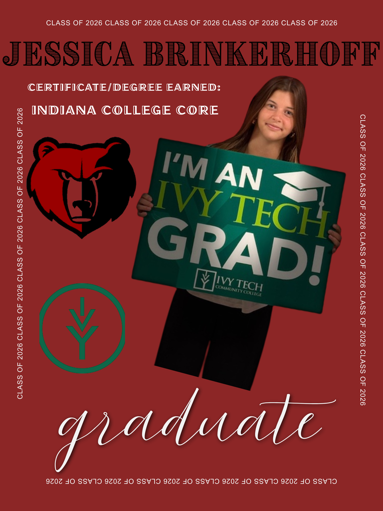 BJSHS senior Jessica Brinkerhoff received her College Core Certificate from Ivy Tech