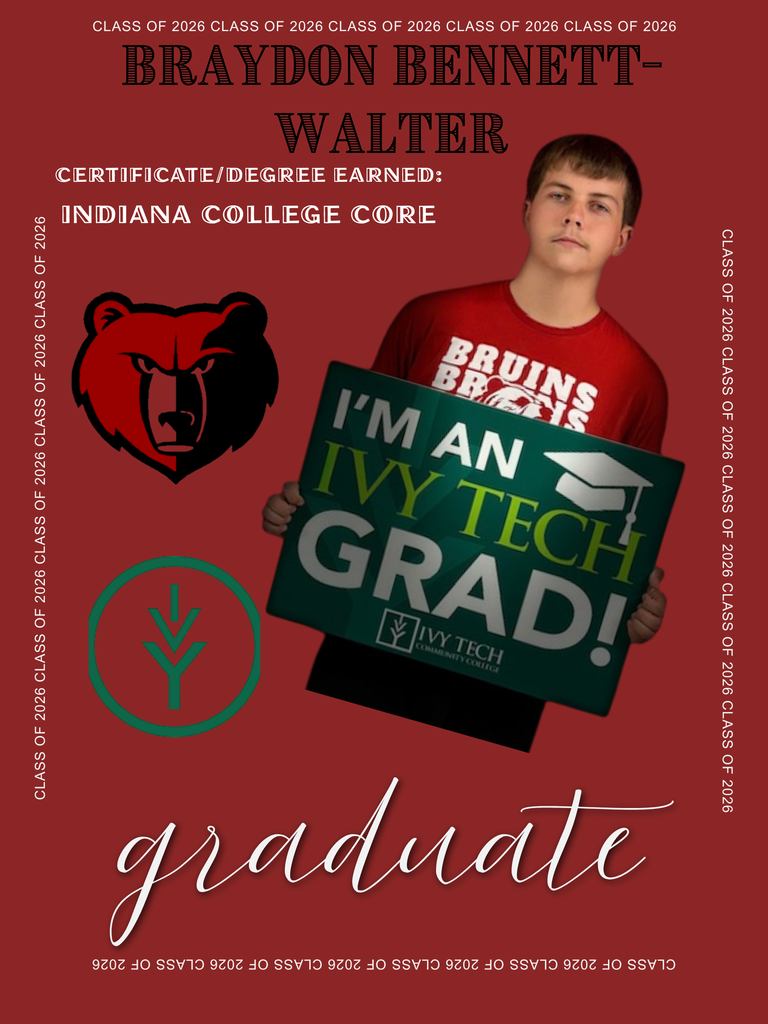 BJSHS senior Brayden Bennett-Walter poses with his Ivy Tech graduate sign