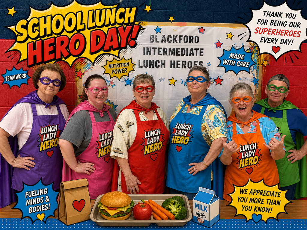 Our BIS food service staff members pose as colorful superheroes to celebrate their service to BCS