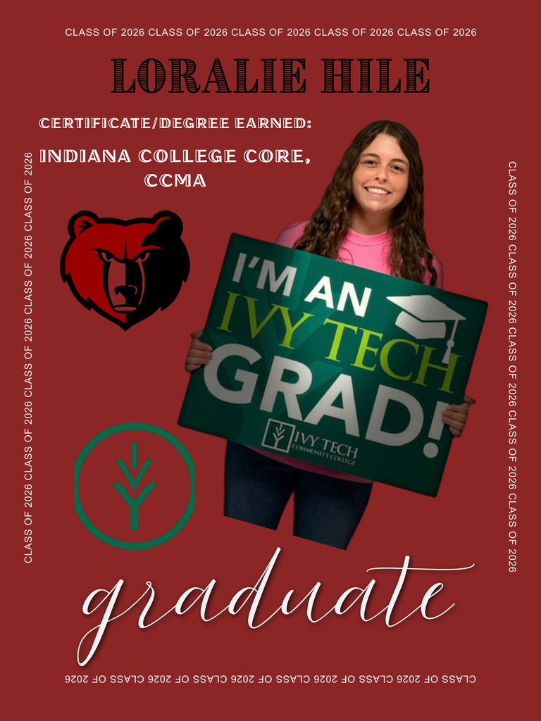 BJSHS senior Loralie Hile stands with her I'm and Ivy Tech Graduate sign