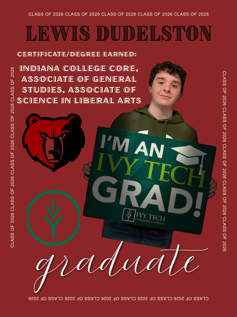 BJSHS senior Lewis Dudelston stands with his I'm and Ivy Tech Graduate sign