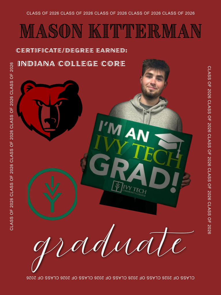 BJSHS senior Mason Kitterman stands behind his "I'm an Ivy Tech Grad" sign