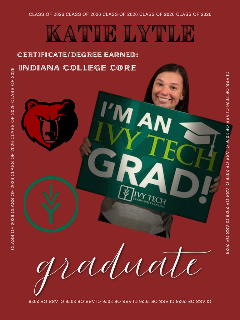 BJSHS senior Katie Lytle stands behind his "I'm an Ivy Tech Grad" sign