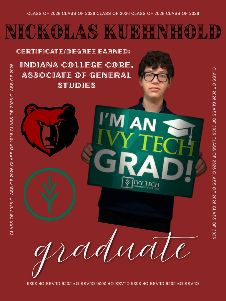 BJSHS senior Nickolas Kuehnhold stands behind his "I'm an Ivy Tech Grad" sign