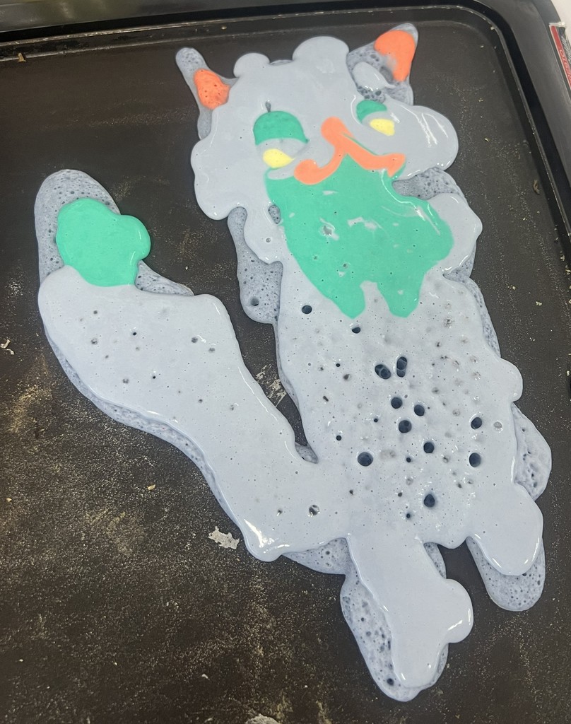 Pancake art in the shape of a cat that 7th and 8th grade students made at BJSHS