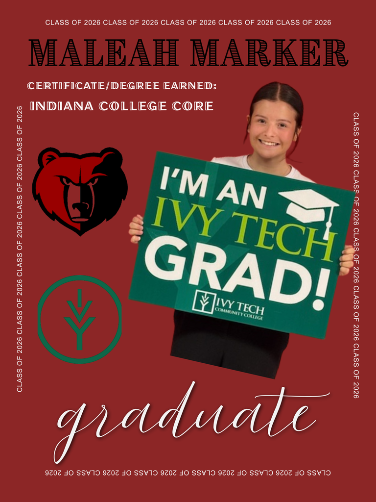 BJSHS senior Maleah Marker poses behind her "I'm an Ivy Tech Grad" sign