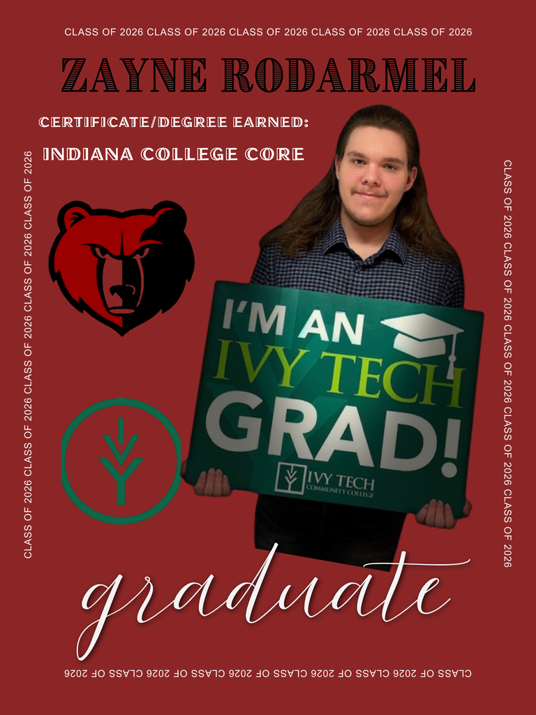 BJSHS senior Zayne Rodarmel stands in front of his "I'm an Ivy Tech Grad" sign