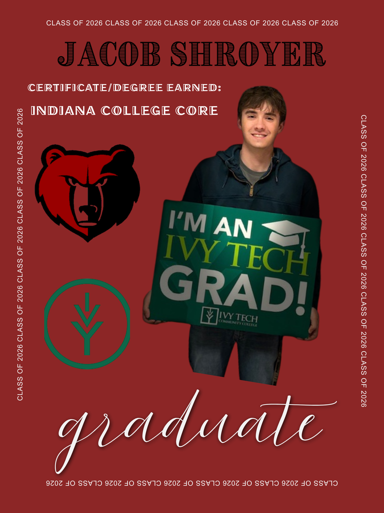 BJSHS senior Jacob Shroyer stands in front of his "I'm an Ivy Tech Grad" sign