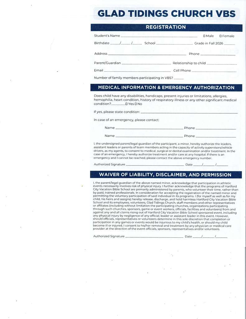 Glad Tidings reg form