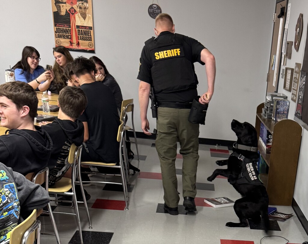 Canine officer Matt Sneed  and his canine partner Jeb were part of the lesson of Mr. Mike Jones' law enforcement classes at BJSHS