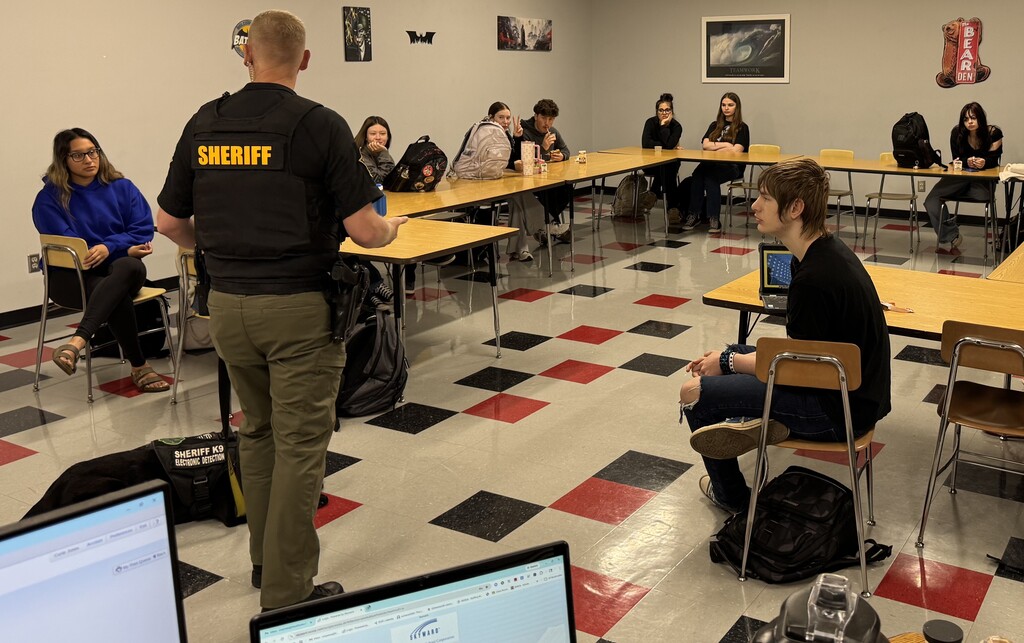 Canine officer Matt Sneed  and his canine partner Jeb were part of the lesson of Mr. Mike Jones' law enforcement classes at BJSHS