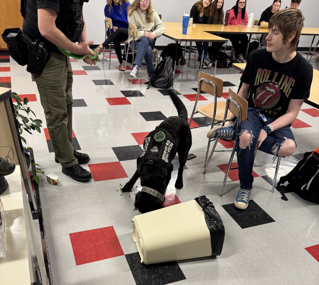 Canine officer Matt Sneed  and his canine partner Jeb were part of the lesson of Mr. Mike Jones' law enforcement classes at BJSHS