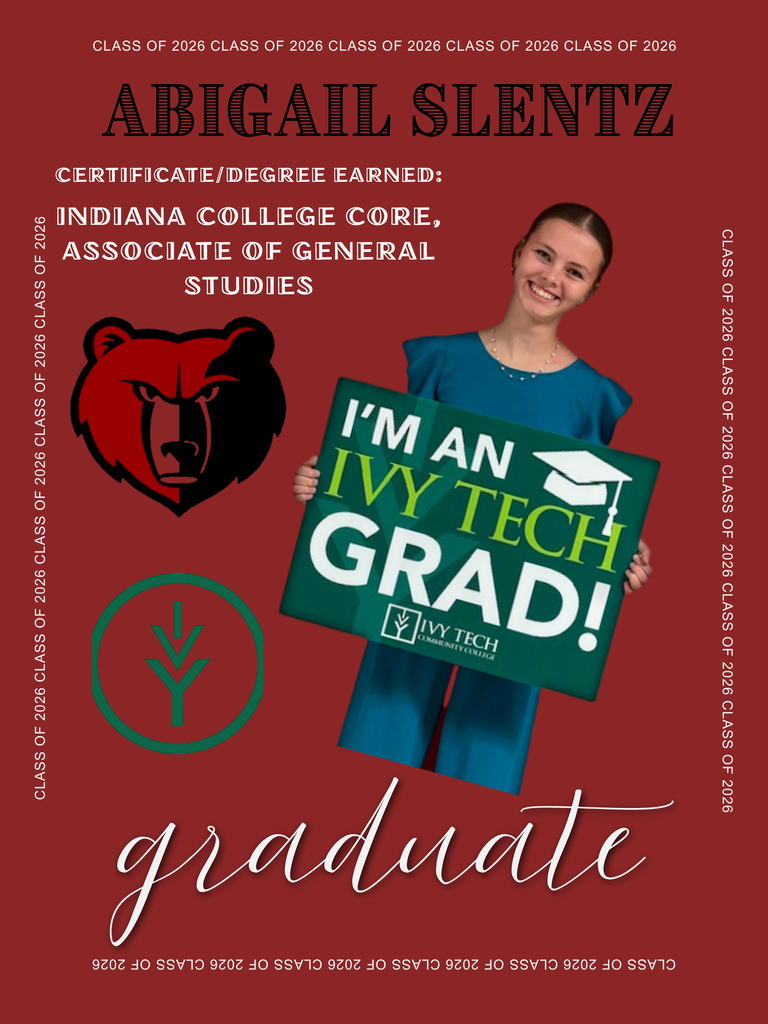 Abigail Slentz poses behind her "I'm an Ivy Tech Grad" sign