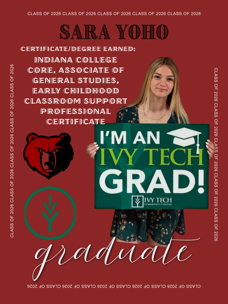 BJSHS senior Sara Yoho poses behind her "I'm an Ivy Tech Grad" sign