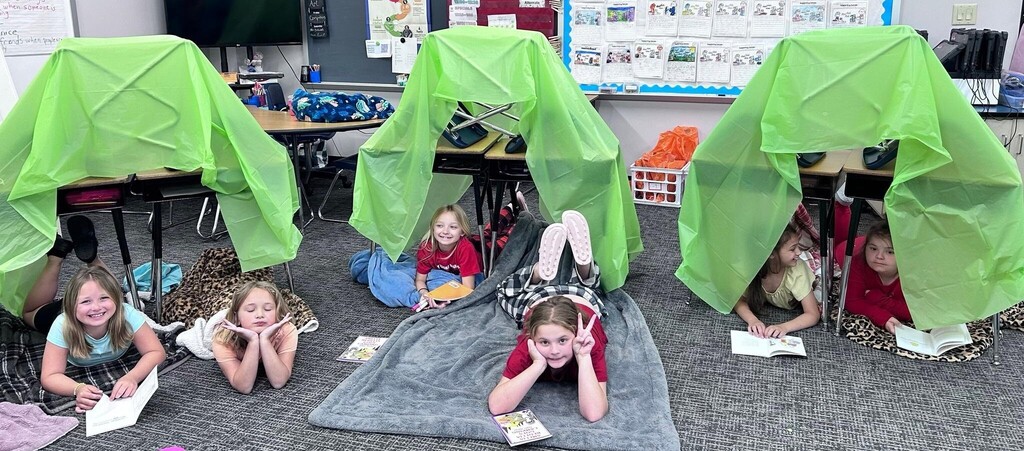 BPS 2nd graders in Mrs. Sarah Shelford's class enjoy a Classroom Camp Out