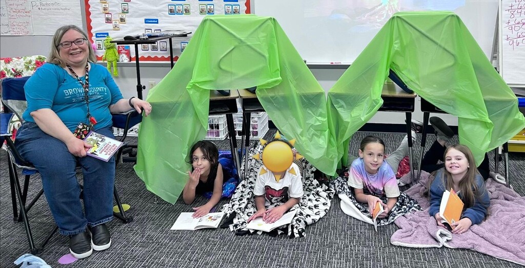 BPS 2nd graders in Mrs. Sarah Shelford's class enjoy a Classroom Camp Out