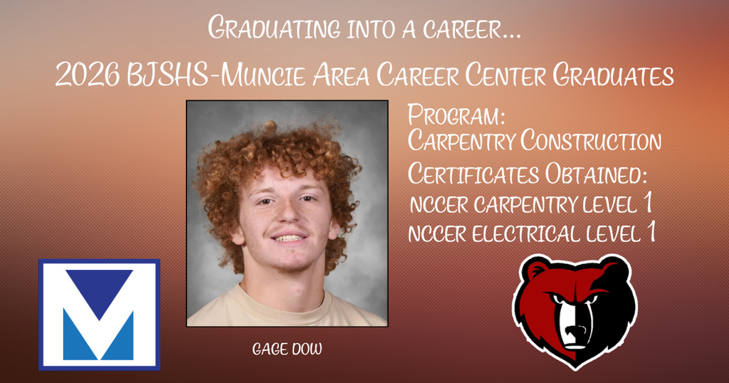 BJSHS senior Gage Dow celebrates the completion of his MACC program