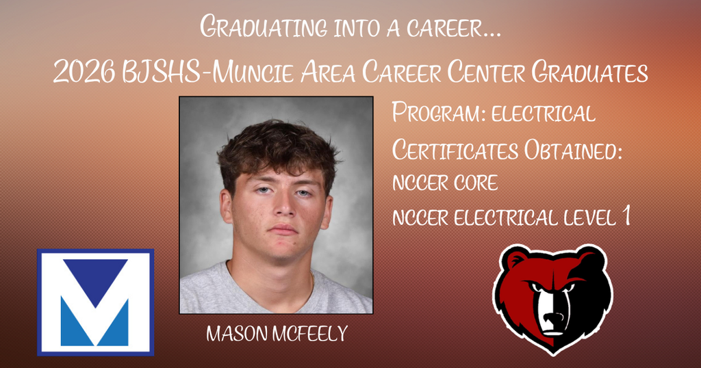 Mason McFeely is celebrated for completing his studies at the Muncie Area Career Center