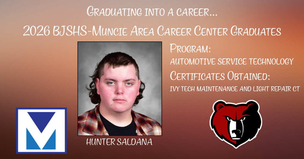 BJSHS senior Hunter Saldana is celebrated for completing his studies with the Muncie Area Career Center