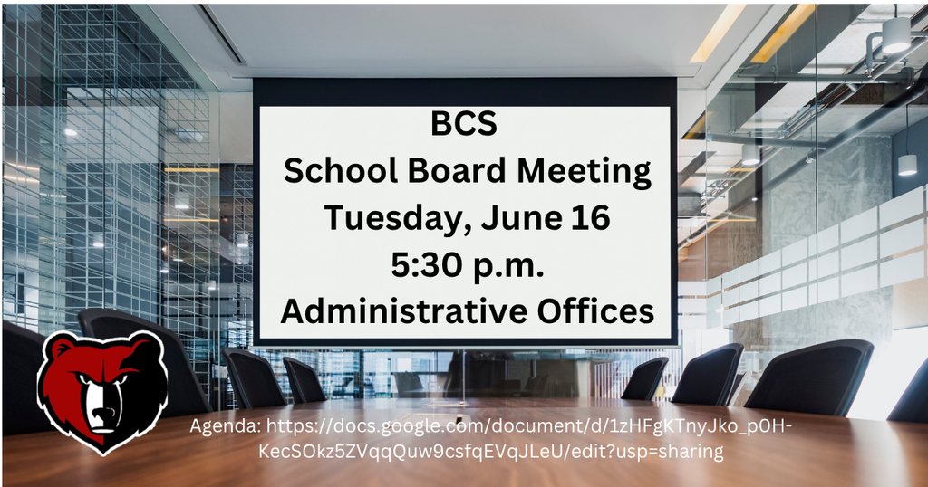 Sign to advertise upcoming school board meeting- Tuesday, June 16, 2026 at 5:30 p.m.