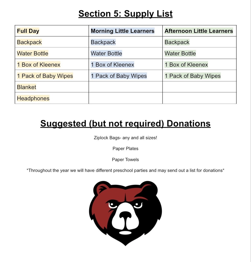 Preschool Supply List