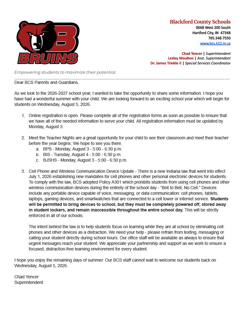 Superintendent Yencer shares back to school information
