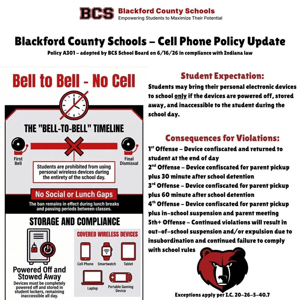 An explanation of the BCS Bell to Bell Cellphone Policy