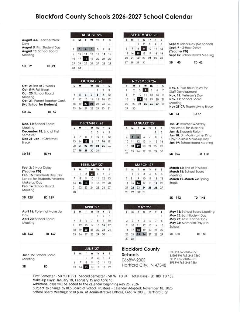 District calendar
