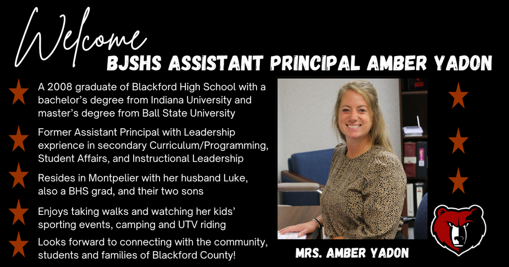 Welcome, Amber Yadon, BJSHS Assistant Prinicpal