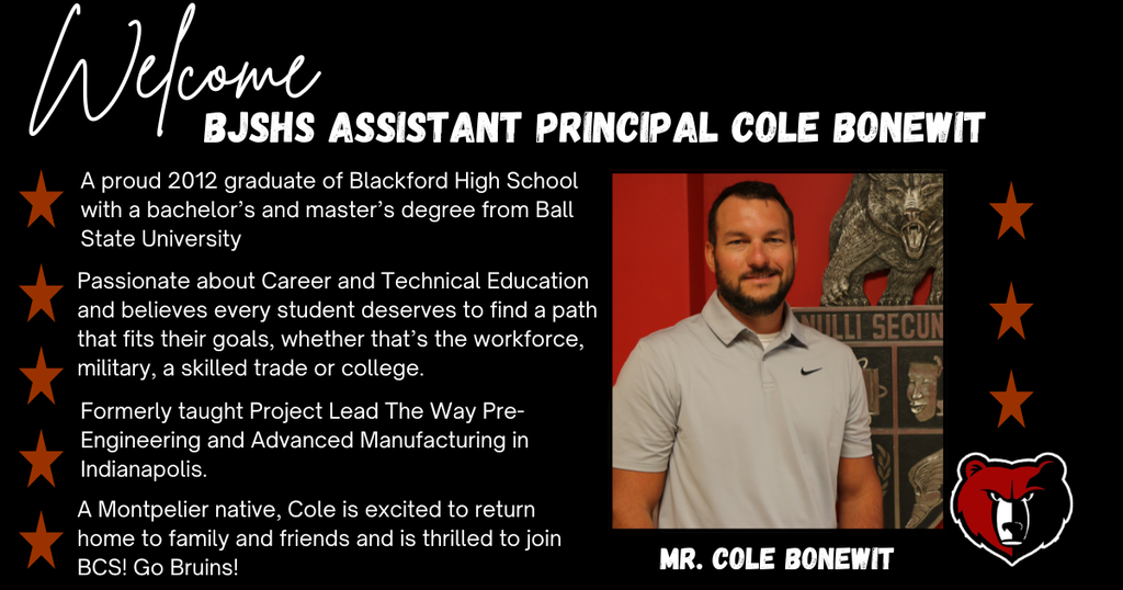 Blackford County Schools welcomes Cole Bonewit as Assistant Principal at BJSHS