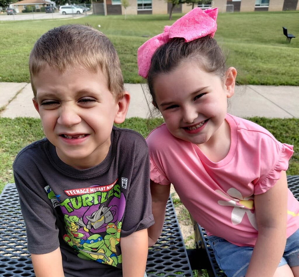 2 BPS students pose for a photo at recess