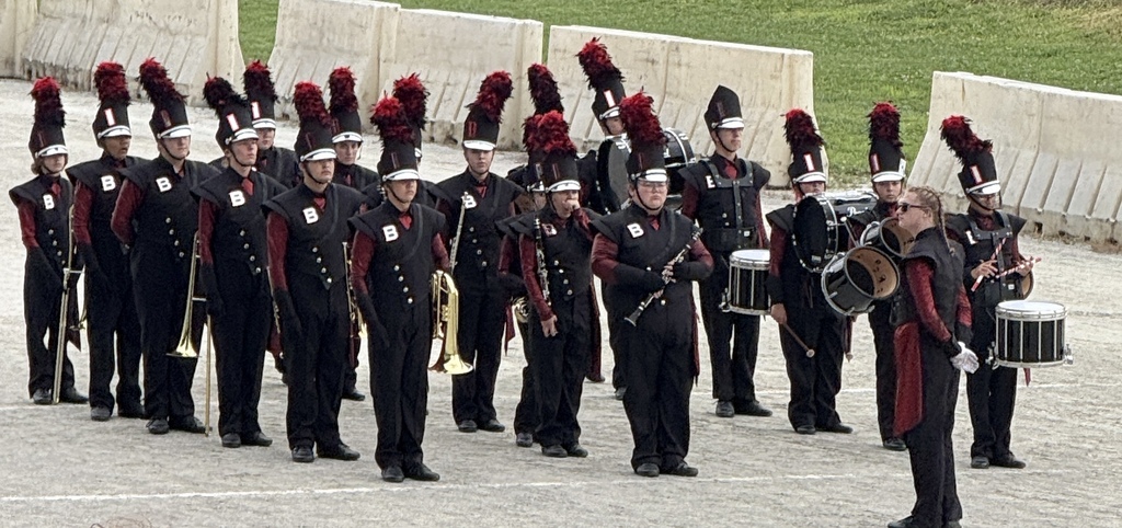 Blackford Band prepares to perform at the Indiana State Fair Marching Band Contest